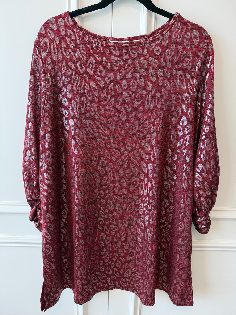 Susan Graver Metallic Red Leopard-Print Long-Sleeve Top
